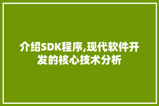 介绍SDK程序,现代软件开发的核心技术分析 介绍SDK程序,现代软件开发的核心技术分析 神马SEO