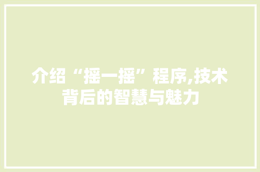 介绍“摇一摇”程序,技术背后的智慧与魅力