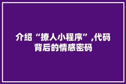 介绍“撩人小程序”,代码背后的情感密码