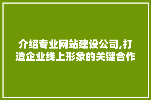 介绍专业网站建设公司,打造企业线上形象的关键合作伙伴 介绍专业网站建设公司,打造企业线上形象的关键合作伙伴 SEO关键词
