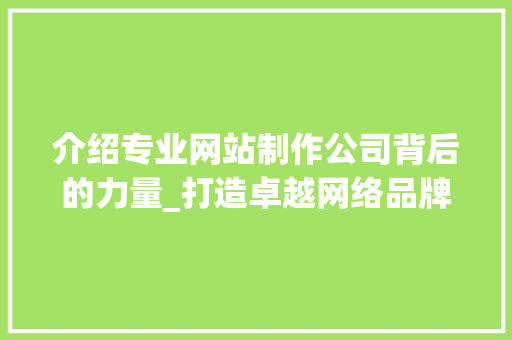 介绍专业网站制作公司背后的力量_打造卓越网络品牌之路 介绍专业网站制作公司背后的力量_打造卓越网络品牌之路 网站建设公司