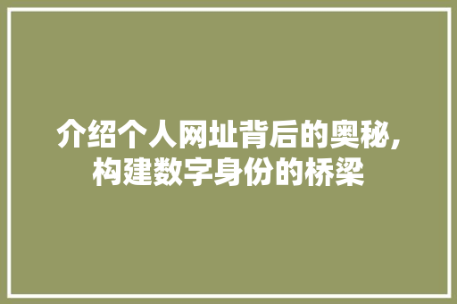 介绍个人网址背后的奥秘,构建数字身份的桥梁 介绍个人网址背后的奥秘,构建数字身份的桥梁 网站建设公司