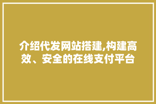 介绍代发网站搭建,构建高效、安全的在线支付平台 介绍代发网站搭建,构建高效、安全的在线支付平台 SEO关键词