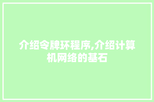 介绍令牌环程序,介绍计算机网络的基石 介绍令牌环程序,介绍计算机网络的基石 搜狗SEO