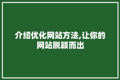 介绍优化网站方法,让你的网站脱颖而出 介绍优化网站方法,让你的网站脱颖而出 必应SEO