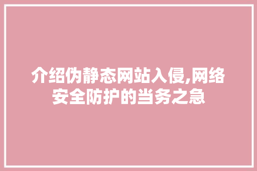介绍伪静态网站入侵,网络安全防护的当务之急 介绍伪静态网站入侵,网络安全防护的当务之急 必应SEO
