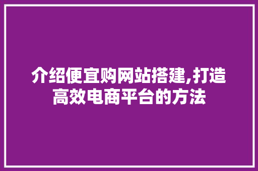 介绍便宜购网站搭建,打造高效电商平台的方法 介绍便宜购网站搭建,打造高效电商平台的方法 百度SEO