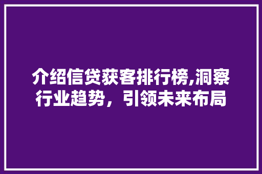 介绍信贷获客排行榜,洞察行业趋势，引领未来布局 介绍信贷获客排行榜,洞察行业趋势，引领未来布局 搜狗SEO