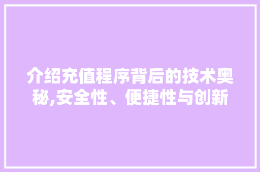 介绍充值程序背后的技术奥秘,安全性、便捷性与创新性并存 介绍充值程序背后的技术奥秘,安全性、便捷性与创新性并存 神马SEO