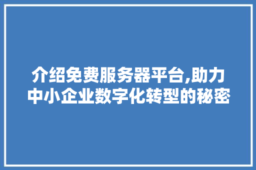 介绍免费服务器平台,助力中小企业数字化转型的秘密武器 介绍免费服务器平台,助力中小企业数字化转型的秘密武器 百度SEO
