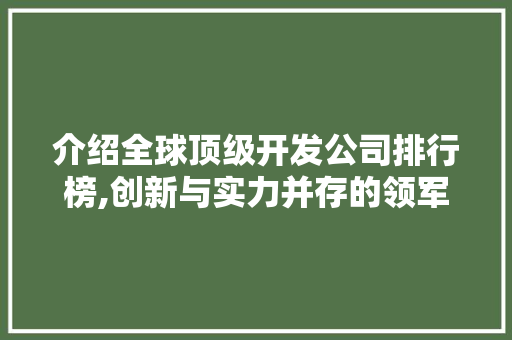 介绍全球顶级开发公司排行榜,创新与实力并存的领军企业 介绍全球顶级开发公司排行榜,创新与实力并存的领军企业 必应SEO