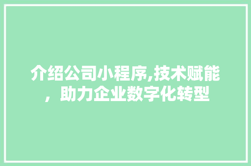 介绍公司小程序,技术赋能，助力企业数字化转型 介绍公司小程序,技术赋能，助力企业数字化转型 网站建设公司