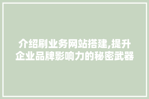 介绍刷业务网站搭建,提升企业品牌影响力的秘密武器 介绍刷业务网站搭建,提升企业品牌影响力的秘密武器 SEO关键词