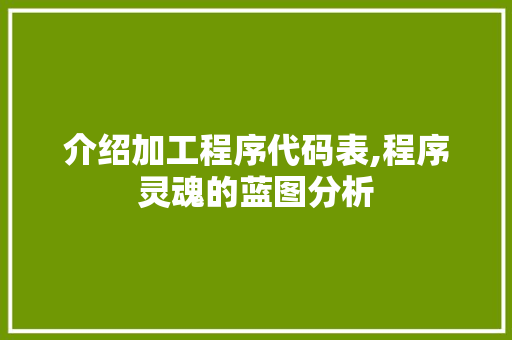 介绍加工程序代码表,程序灵魂的蓝图分析 介绍加工程序代码表,程序灵魂的蓝图分析 SEO关键词