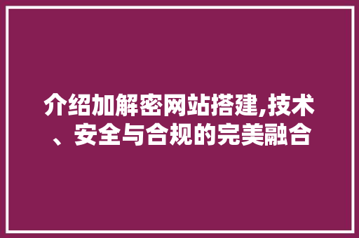 介绍加解密网站搭建,技术、安全与合规的完美融合 介绍加解密网站搭建,技术、安全与合规的完美融合 神马SEO