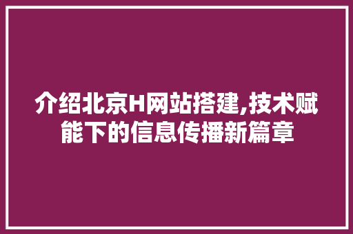 介绍北京H网站搭建,技术赋能下的信息传播新篇章