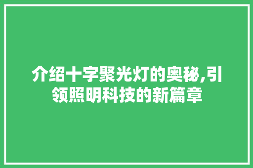 介绍十字聚光灯的奥秘,引领照明科技的新篇章 介绍十字聚光灯的奥秘,引领照明科技的新篇章 SEO关键词