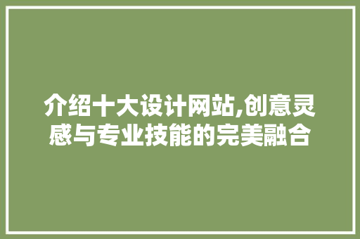 介绍十大设计网站,创意灵感与专业技能的完美融合 介绍十大设计网站,创意灵感与专业技能的完美融合 神马SEO