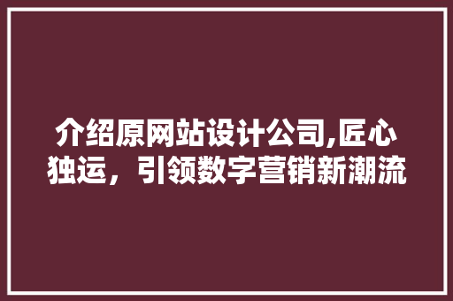 介绍原网站设计公司,匠心独运，引领数字营销新潮流 介绍原网站设计公司,匠心独运，引领数字营销新潮流 网站建设公司