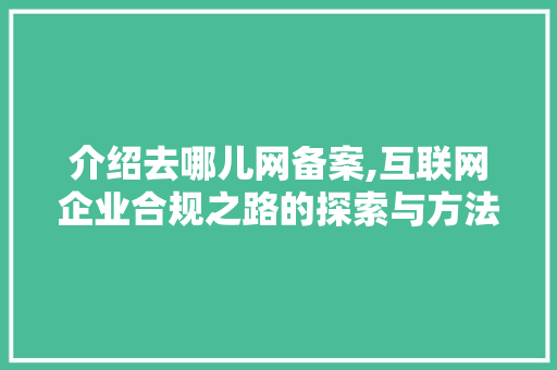 介绍去哪儿网备案,互联网企业合规之路的探索与方法 介绍去哪儿网备案,互联网企业合规之路的探索与方法 神马SEO