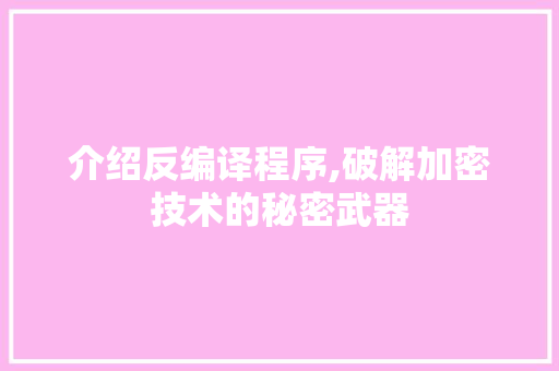 介绍反编译程序,破解加密技术的秘密武器 介绍反编译程序,破解加密技术的秘密武器 搜狗SEO
