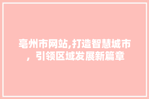 亳州市网站,打造智慧城市，引领区域发展新篇章