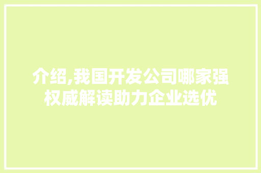 介绍,我国开发公司哪家强权威解读助力企业选优 介绍,我国开发公司哪家强权威解读助力企业选优 SEO关键词
