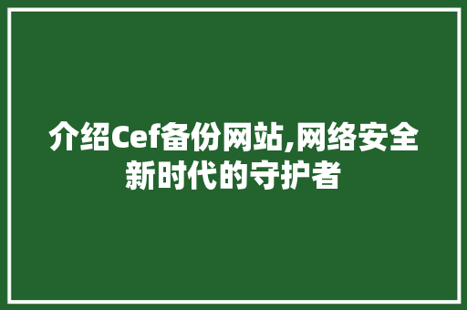 介绍Cef备份网站,网络安全新时代的守护者 介绍Cef备份网站,网络安全新时代的守护者 必应SEO