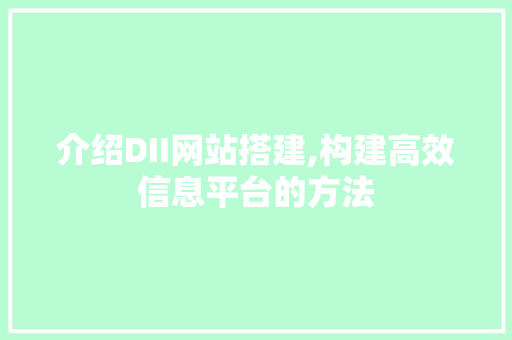 介绍DII网站搭建,构建高效信息平台的方法 介绍DII网站搭建,构建高效信息平台的方法 神马SEO
