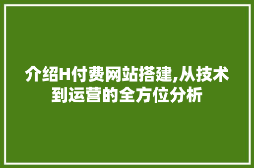 介绍H付费网站搭建,从技术到运营的全方位分析 介绍H付费网站搭建,从技术到运营的全方位分析 搜狗SEO
