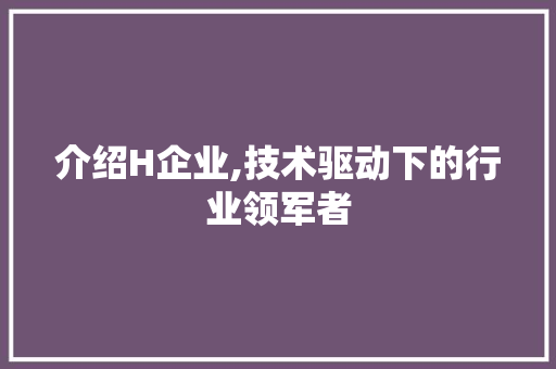 介绍H企业,技术驱动下的行业领军者 介绍H企业,技术驱动下的行业领军者 SEO关键词