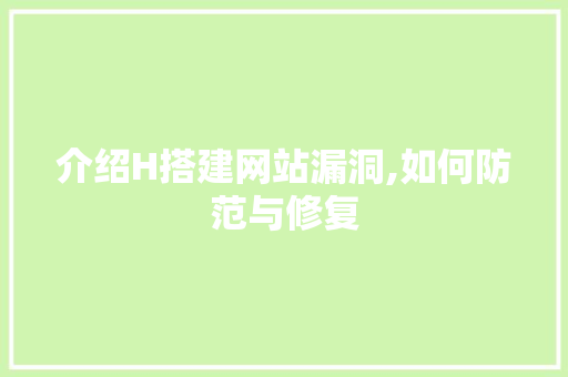 介绍H搭建网站漏洞,如何防范与修复 介绍H搭建网站漏洞,如何防范与修复 网站建设公司