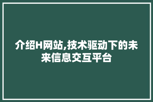 介绍H网站,技术驱动下的未来信息交互平台