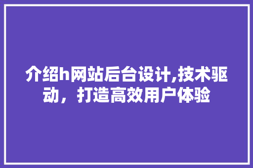 介绍h网站后台设计,技术驱动，打造高效用户体验 介绍h网站后台设计,技术驱动，打造高效用户体验 SEO关键词