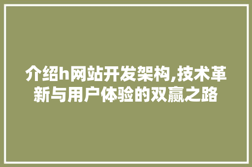 介绍h网站开发架构,技术革新与用户体验的双赢之路