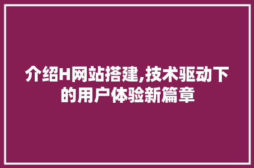介绍H网站搭建,技术驱动下的用户体验新篇章
