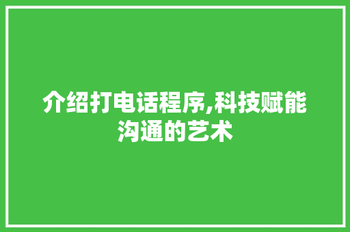 介绍打电话程序,科技赋能沟通的艺术 介绍打电话程序,科技赋能沟通的艺术 网站建设公司
