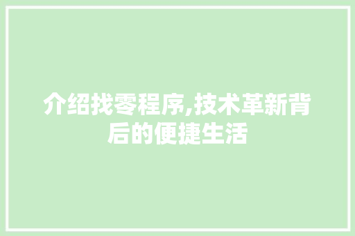 介绍找零程序,技术革新背后的便捷生活 介绍找零程序,技术革新背后的便捷生活 神马SEO