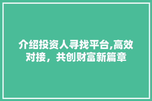 介绍投资人寻找平台,高效对接，共创财富新篇章 介绍投资人寻找平台,高效对接，共创财富新篇章 神马SEO