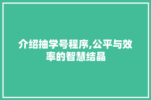 介绍抽学号程序,公平与效率的智慧结晶 介绍抽学号程序,公平与效率的智慧结晶 百度SEO