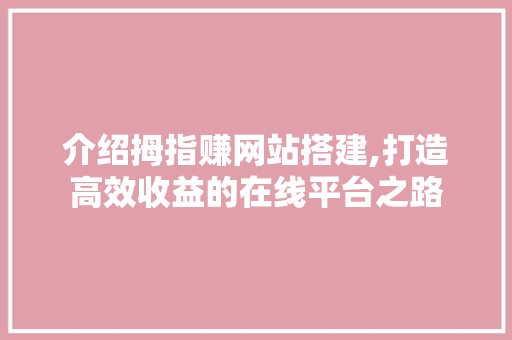 介绍拇指赚网站搭建,打造高效收益的在线平台之路 神马SEO