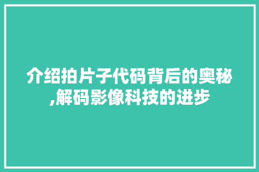 介绍拍片子代码背后的奥秘,解码影像科技的进步 介绍拍片子代码背后的奥秘,解码影像科技的进步 网站建设公司