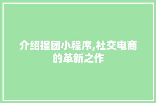 介绍捏团小程序,社交电商的革新之作 介绍捏团小程序,社交电商的革新之作 搜狗SEO