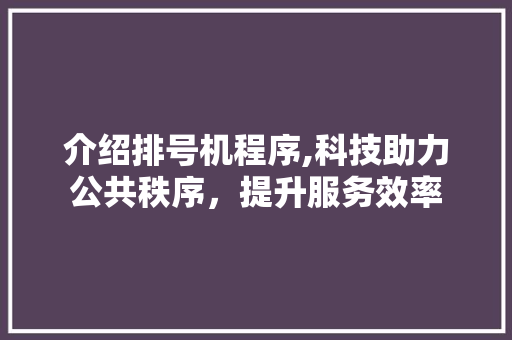 介绍排号机程序,科技助力公共秩序，提升服务效率 介绍排号机程序,科技助力公共秩序，提升服务效率 神马SEO
