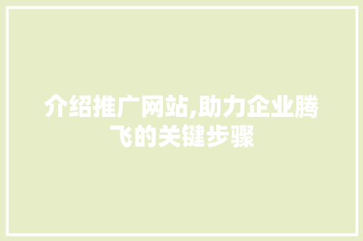 介绍推广网站,助力企业腾飞的关键步骤 介绍推广网站,助力企业腾飞的关键步骤 神马SEO