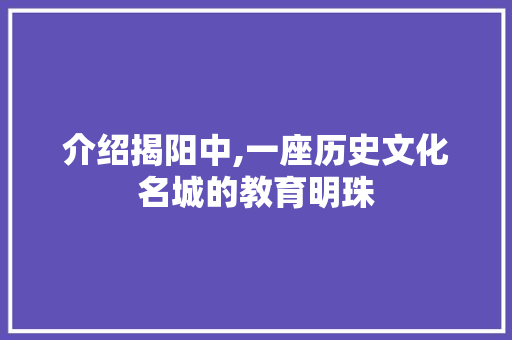 介绍揭阳中,一座历史文化名城的教育明珠 介绍揭阳中,一座历史文化名城的教育明珠 网站建设公司