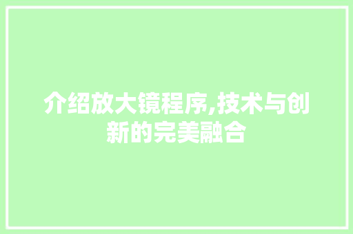 介绍放大镜程序,技术与创新的完美融合 介绍放大镜程序,技术与创新的完美融合 SEO关键词