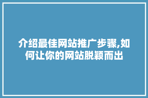 介绍最佳网站推广步骤,如何让你的网站脱颖而出 介绍最佳网站推广步骤,如何让你的网站脱颖而出 神马SEO