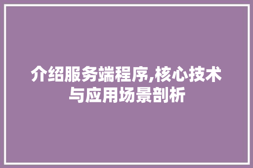 介绍服务端程序,核心技术与应用场景剖析 介绍服务端程序,核心技术与应用场景剖析 百度SEO