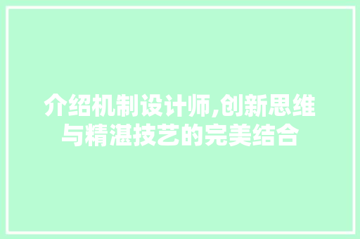 介绍机制设计师,创新思维与精湛技艺的完美结合 介绍机制设计师,创新思维与精湛技艺的完美结合 必应SEO